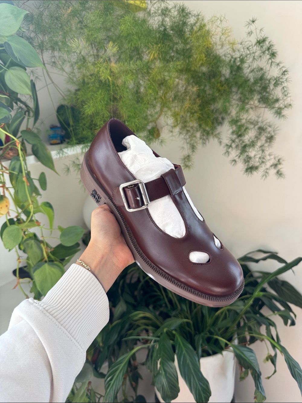 Miu Miu Brown T-Strap Leather School Shoe